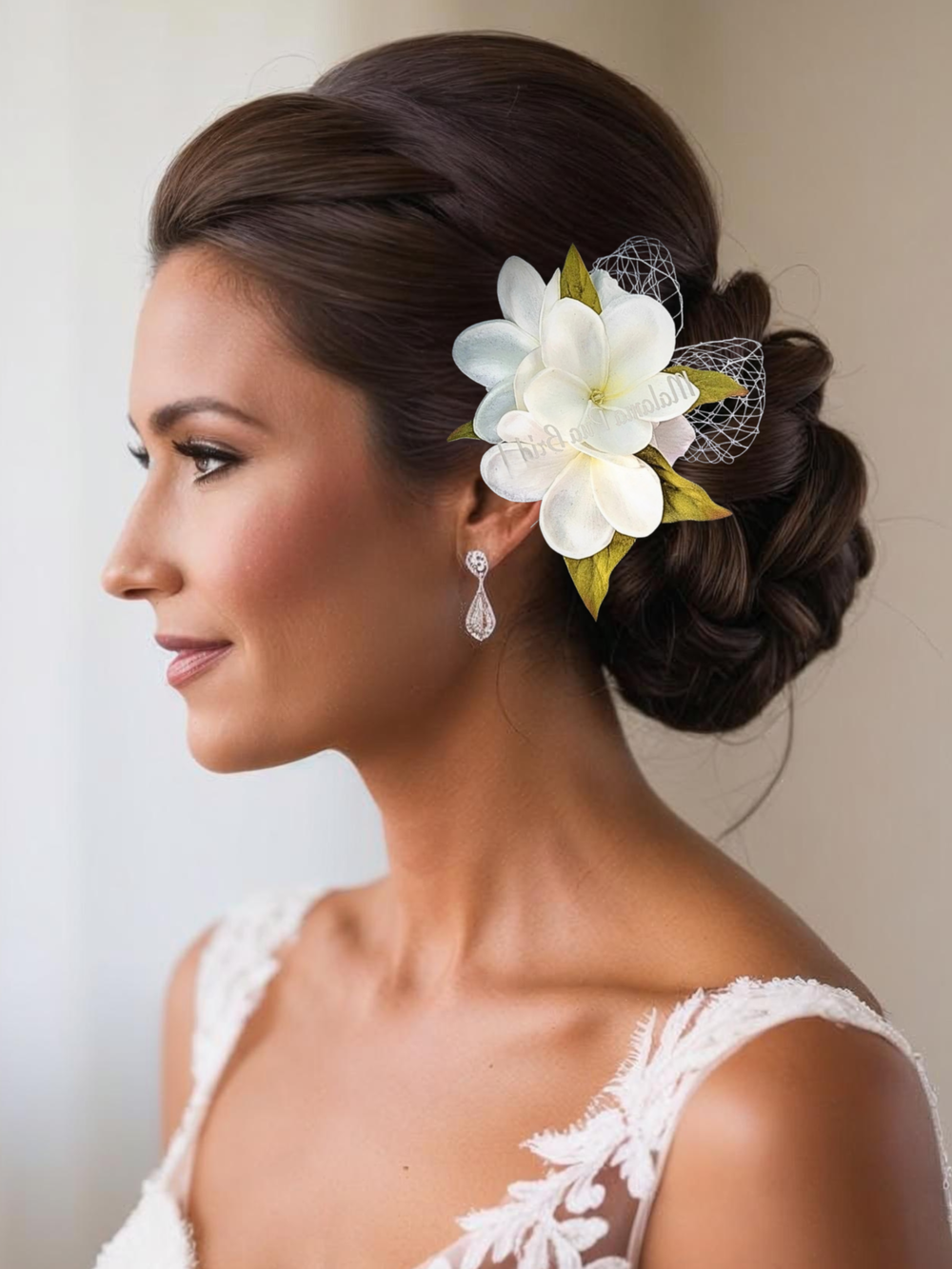Real Touch Plumeria and Lily Bridal Headpiece with Pearls created